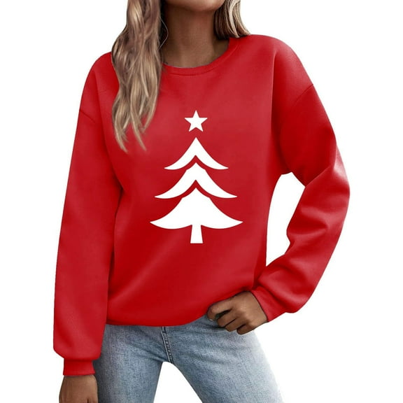 qucoqpe Women's Christmas Crewneck Sweatshirt Trendy Long Sleeve Holiday Graphic Print Pullover Top