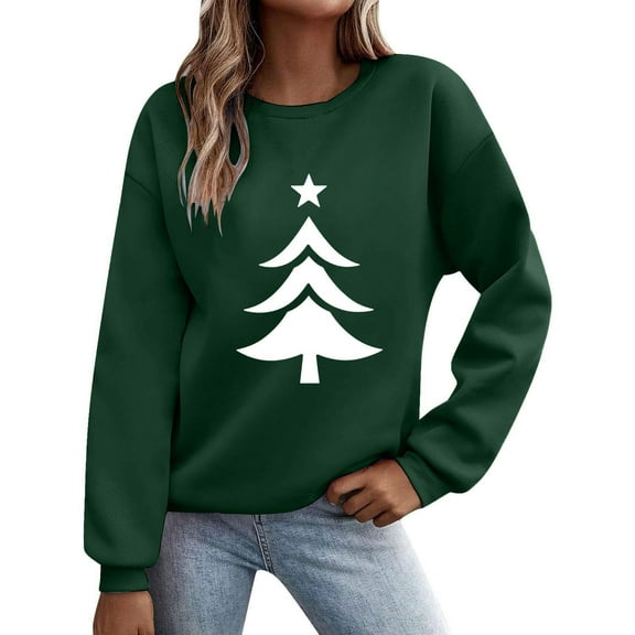 qucoqpe Women's Christmas Crewneck Sweatshirt Trendy Long Sleeve Holiday Graphic Print Pullover Top