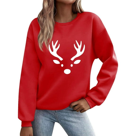 qucoqpe Women's Christmas Crewneck Sweatshirt Trendy Long Sleeve Holiday Graphic Print Pullover Top