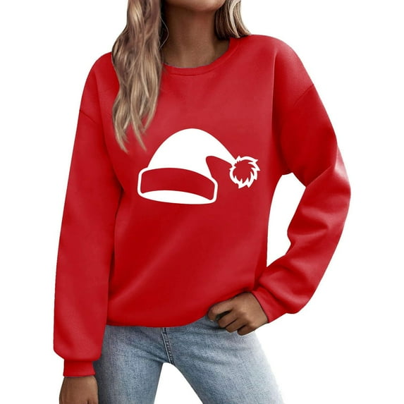 qucoqpe Women's Christmas Crewneck Sweatshirt Trendy Long Sleeve Holiday Graphic Print Pullover Top