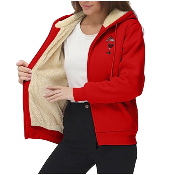 qucoqpe Women's Christmas Full Zip Hoodies Cozy Long Sleeve Fleece Sweatshirt Jacket