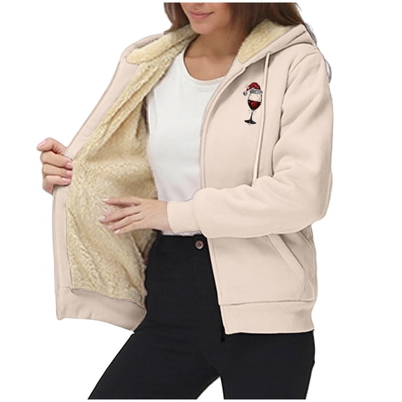 qucoqpe Women's Christmas Full Zip Hoodies Cozy Long Sleeve Fleece Sweatshirt Jacket