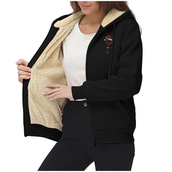 qucoqpe Women's Christmas Full Zip Hoodies Cozy Long Sleeve Fleece Sweatshirt Jacket