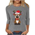 thumbnail image 1 of qucoqpe Women's Christmas Tree Tops Soft Ribbed Pullover Top, Casual Round Neck 3/4 Sleeve Sweaters for Women, 1 of 6