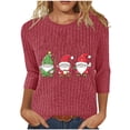 thumbnail image 1 of qucoqpe Women's Christmas Tree Tops Soft Ribbed Pullover Top, Casual Round Neck 3/4 Sleeve Sweaters for Women, 1 of 6