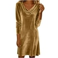 thumbnail image 1 of qucoqpe Women's Christmas Velvet Dresses Solid Cowl Neck Long Sleeve Elegant Holiday Party Dresses for Women, 1 of 8