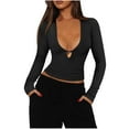 thumbnail image 1 of qucoqpe Women's Deep V Neck Bodycon Knit Top Slim Fit Long Sleeve Cut-Out Tight Shirts Casual Ribbed Pullover Blouse, 1 of 6