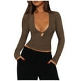 thumbnail image 1 of qucoqpe Women's Deep V Neck Bodycon Knit Top Slim Fit Long Sleeve Cut-Out Tight Shirts Casual Ribbed Pullover Blouse, 1 of 6