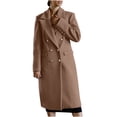 thumbnail image 1 of qucoqpe Women's Elegant Notched Lapel Collar Double Button Slim Long Wool Blend Pea Coat Jacket Coat, 1 of 1