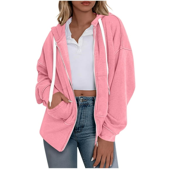 qucoqpe Women's Fashion Casual Hoodies Jackets Ladies Oversized Long Sleeve Hooded Sweatshirts Fall Winter Blouse Tops