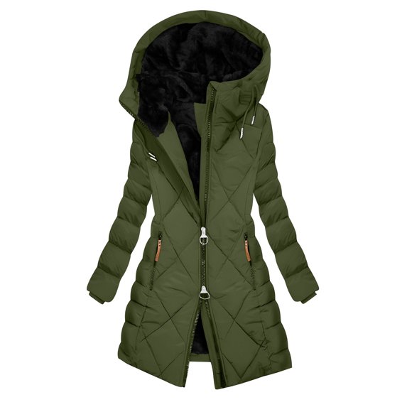 qucoqpe Women's Fashion Quilted Puffer Jacket Solid Color Hooded Long Sleeve Winter Coat for Women