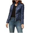 thumbnail image 1 of qucoqpe Women's Faux Leather Jacket Moto Biker Coat with Detachable Hood Motorcycle Jacket on Clearance, 1 of 5