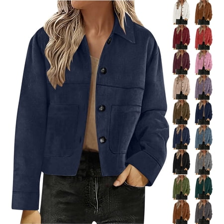 Qucoqpe Women's Faux Suede Cropped Jackets Lightweight Fall Fashion Lapel Casual Coats Winter Clothing for Women