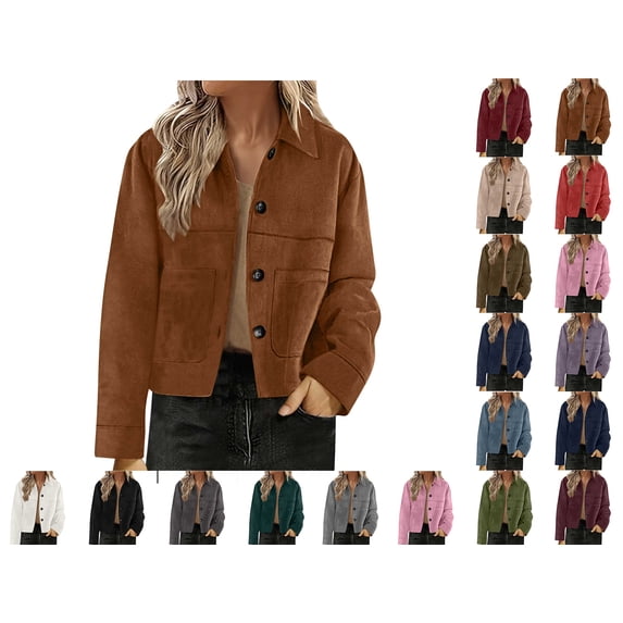 qucoqpe Women's Faux Suede Cropped Jackets Lightweight Fall Fashion Lapel Casual Coats Winter Clothing for Women