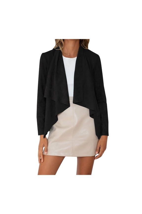 Women's Faux Suede Jacket Lightweight Open Front Lapel Draped Outwear Cardigan on Clearance