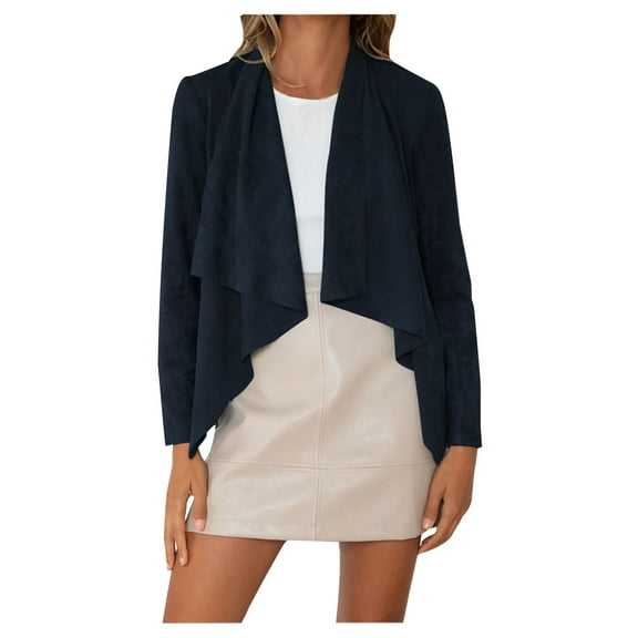 qucoqpe Women's Faux Suede Jacket Lightweight Open Front Lapel Draped Outwear Cardigan on Clearance