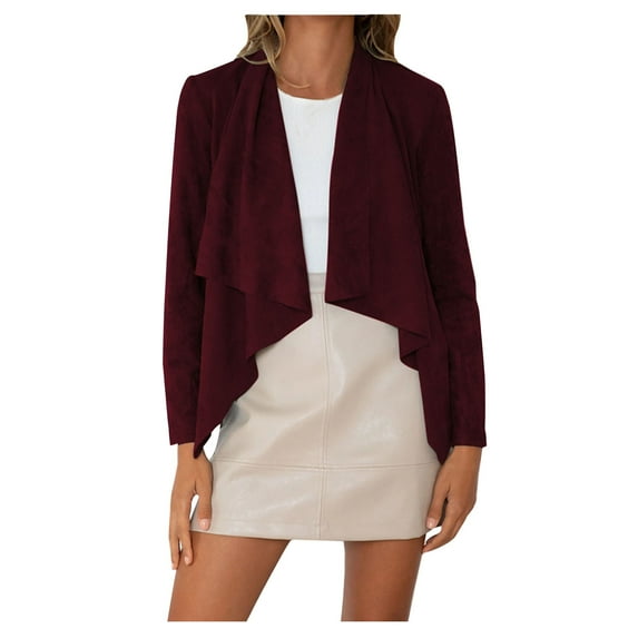 qucoqpe Women's Faux Suede Jacket Lightweight Open Front Lapel Draped Outwear Cardigan on Clearance