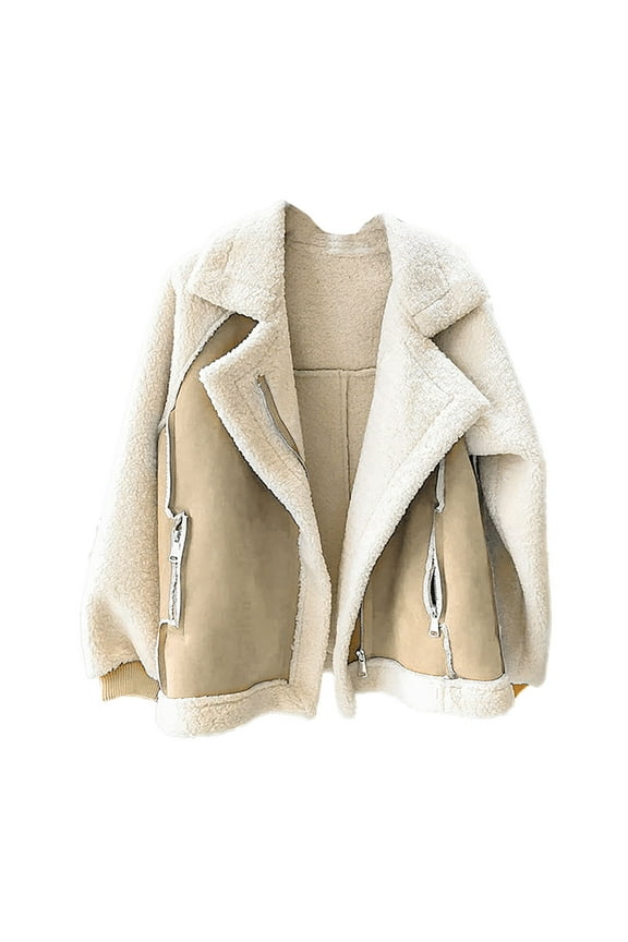 Women's Faux Suede Sherpa Lined Moto Biker Coat Jacket