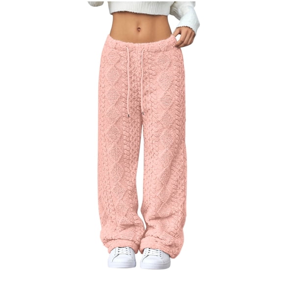 qucoqpe Women's Fleece Lounge Pants with Drawstring Soft Thermal Elastic Waist Wide Leg Joggers Fuzzy Pajama Trousers