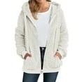 thumbnail image 1 of qucoqpe Women's Fuzzy Fleece Jacket Full Zip Hooded Coat with Drawstring and Pockets Winter Warm Plushy Long Sleeve Outerwear, 1 of 5