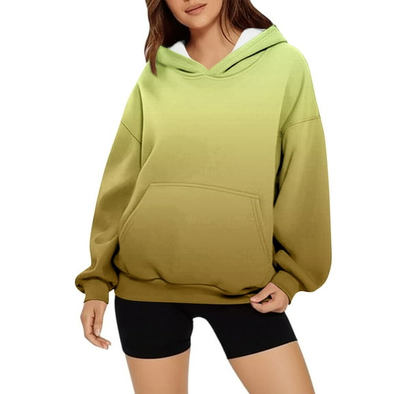 qucoqpe Women's Gradient Hooded Sweatshirt Trendy Print Long Sleeve Oversized Pullover Tops with Front Pocket Lounge Wear Sweat Blouse