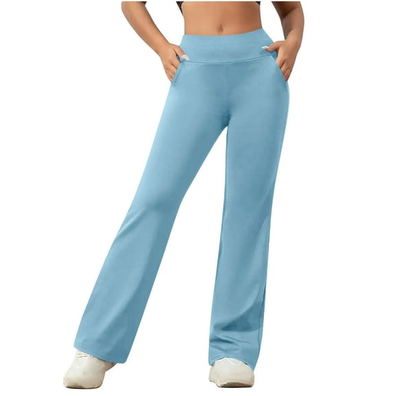 qucoqpe Women's High Waist Wide Leg Pants Trendy Loose Fit Straight Leg Yoga Pants with Pockets Comfy Office Casual Trousers Blue L