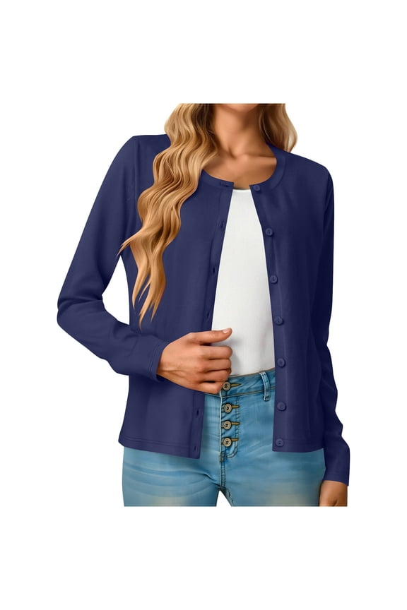 Women's Lightweight Button Down Cardigan Long Sleeve Casual Crew Neck Soft Knit Cardigan Sweater Tops for Women