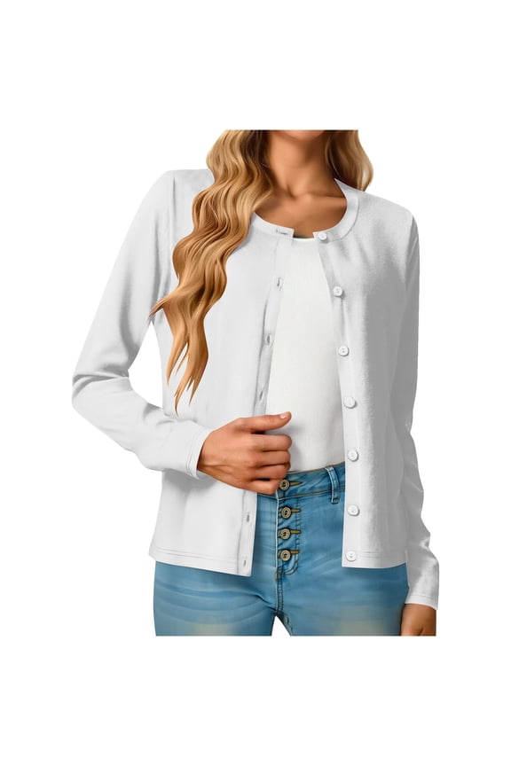 Women's Lightweight Button Down Cardigan Long Sleeve Casual Crew Neck Soft Knit Cardigan Sweater Tops for Women