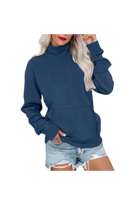 Women's Lightweight Long Sleeve Sweatshirt Tops Fall Mock Turtleneck Casual Tunic Blouse Pullover with Pocket