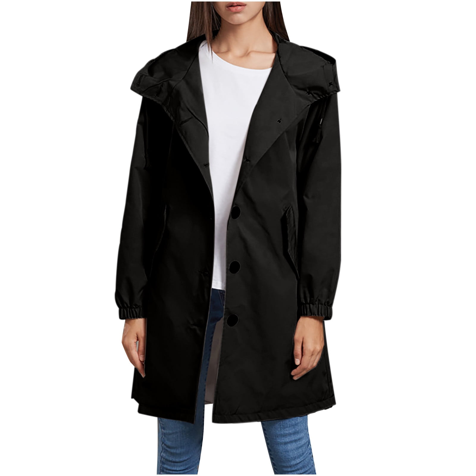 qucoqpe Women's Long Hooded Rain Jacket Outdoor Raincoat Windbreaker on ...