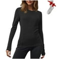 thumbnail image 1 of qucoqpe Women's Long Sleeve Crew Neck Shirts Fall Casual Slim Fit T Shirts Tee Tops with Socks, 1 of 5