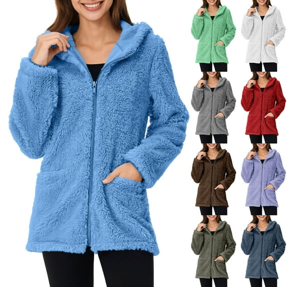 qucoqpe Women's Long Sleeve Full Zip Soft Warm Fleece Jacket Cardigan Sweater for Women