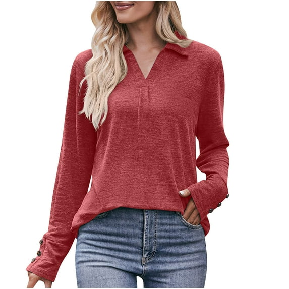qucoqpe Women's Long Sleeve Tunic Tops Pullover with Buttons Down Casual Loose Fit V-Neck Tunics