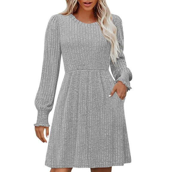 qucoqpe Women's Long Sleeve V Neck Sweater DressTrendy Casual Ribbed Knit Short Mini Fall Winter Tunic Dresses for Women