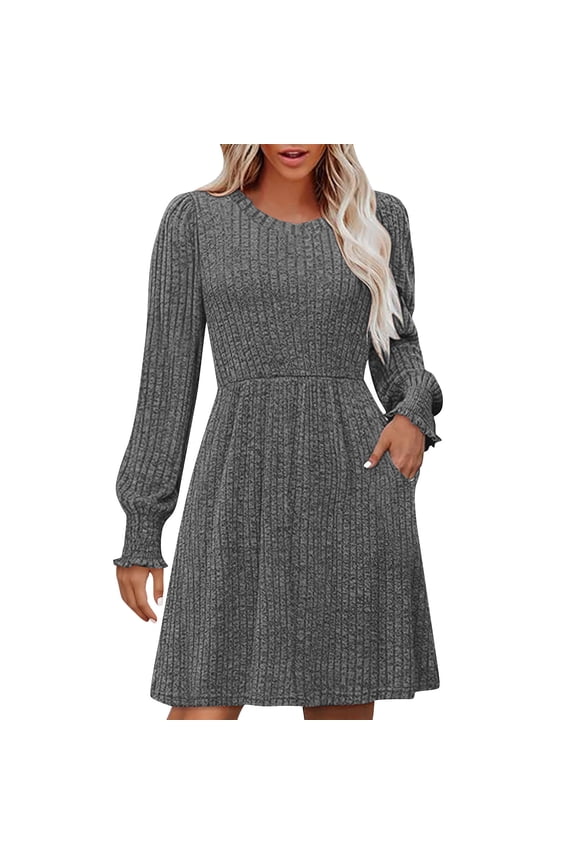 Women's Long Sleeve V Neck Sweater DressTrendy Casual Ribbed Knit Short Mini Fall Winter Tunic Dresses for Women