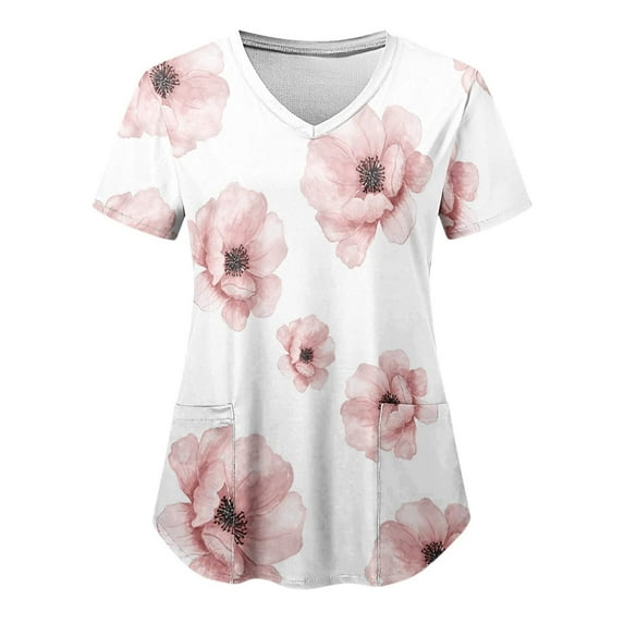 qucoqpe Women's Medical Nursing Ombre Uniform Print Scrubs Top with Two Pockets