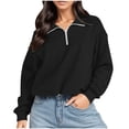 thumbnail image 1 of qucoqpe Women's Mock Neck Zip Fleece Sweatshirt Lightweight Casual Cropped Pullover Top Fall Sleeve Loose Blouse Black L, 1 of 5