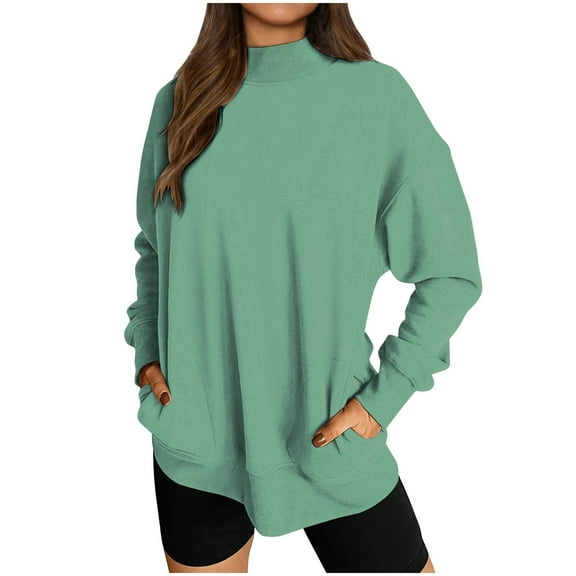 qucoqpe Women's Oversized Crewneck Sweatshirt Soft Lightweight Long Sleeve Pullover Casual Top for Lounge Streetwear Green M
