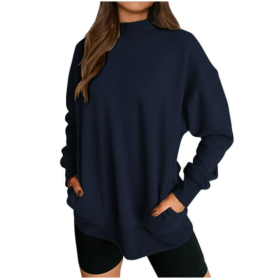 qucoqpe Women's Oversized Crewneck Sweatshirt Soft Lightweight Long Sleeve Pullover Casual Top for Lounge Streetwear Navy S