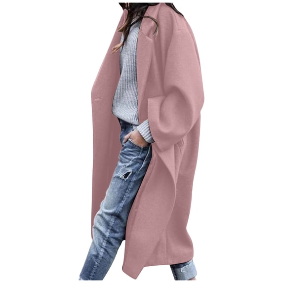 qucoqpe Women's Oversized Notched Collar Wool Blend Single Breast Midi Long Trench Coat on Clearance
