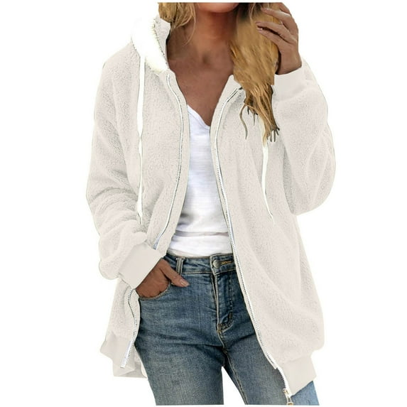 qucoqpe Women's Plus Size Long Sleeve Full Zip Soft Warm Fleece Hooded Jacket on Clearance