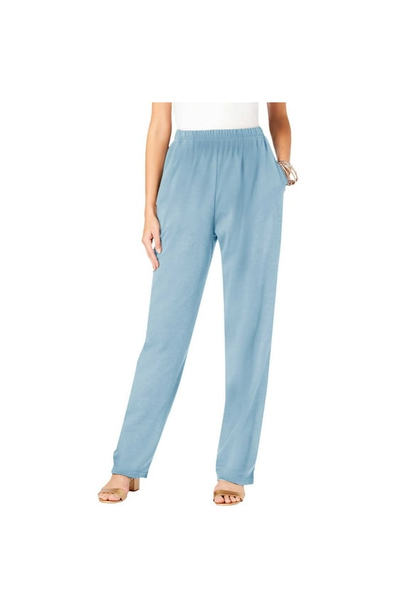 ‌Women's Plus Size Padded Pants Casual Elastic Waist Straight Leg Lounge Velvet Trousers Fall Winter Comfortable Outwear Pants Blue 5XL