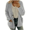 thumbnail image 1 of qucoqpe Women's Plus Size Popcorn Cardigan Open Front Fuzzy Button Long Sleeve Lightweight Sweater with Pockets on Clearance, 1 of 3