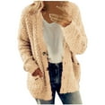 thumbnail image 1 of qucoqpe Women's Plus Size Popcorn Cardigan Open Front Fuzzy Button Long Sleeve Lightweight Sweater with Pockets on Clearance, 1 of 4