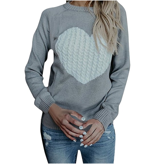 qucoqpe Women's Pullover Sweaters Long Sleeve Crewneck Cute Heart Knitted Casual Sweater