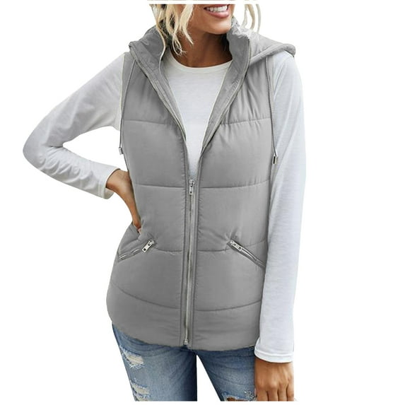 qucoqpe Women's Quilted Puffer Vest Thicken Warm Winter Coat with Hood