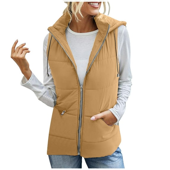 qucoqpe Women's Quilted Puffer Vest Thicken Warm Winter Coat with Hood on Clearance