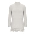 thumbnail image 1 of qucoqpe Women's Solid Color Sweater Dressy High Neck Long Sleeve Fringe Hem Fall Winter Fashion Casual Sweaters Blouse Tops, 1 of 4