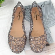 qucoqpe Women's Summer Beach Jelly Shoes Slip On Crystal Breathable Soft Hollow Casual Ballet Flats on Clearance