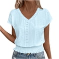 thumbnail image 1 of qucoqpe Women's Summer Tops Fashion Casual Solid V Neck Short Sleeve T-Shirts Elastic Waistband Blouses, 1 of 5